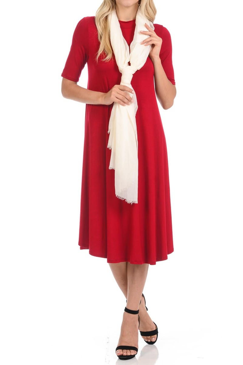 iconic luxe Women's Mock Neck Trapeze Midi Dress Medium Red - Image 1